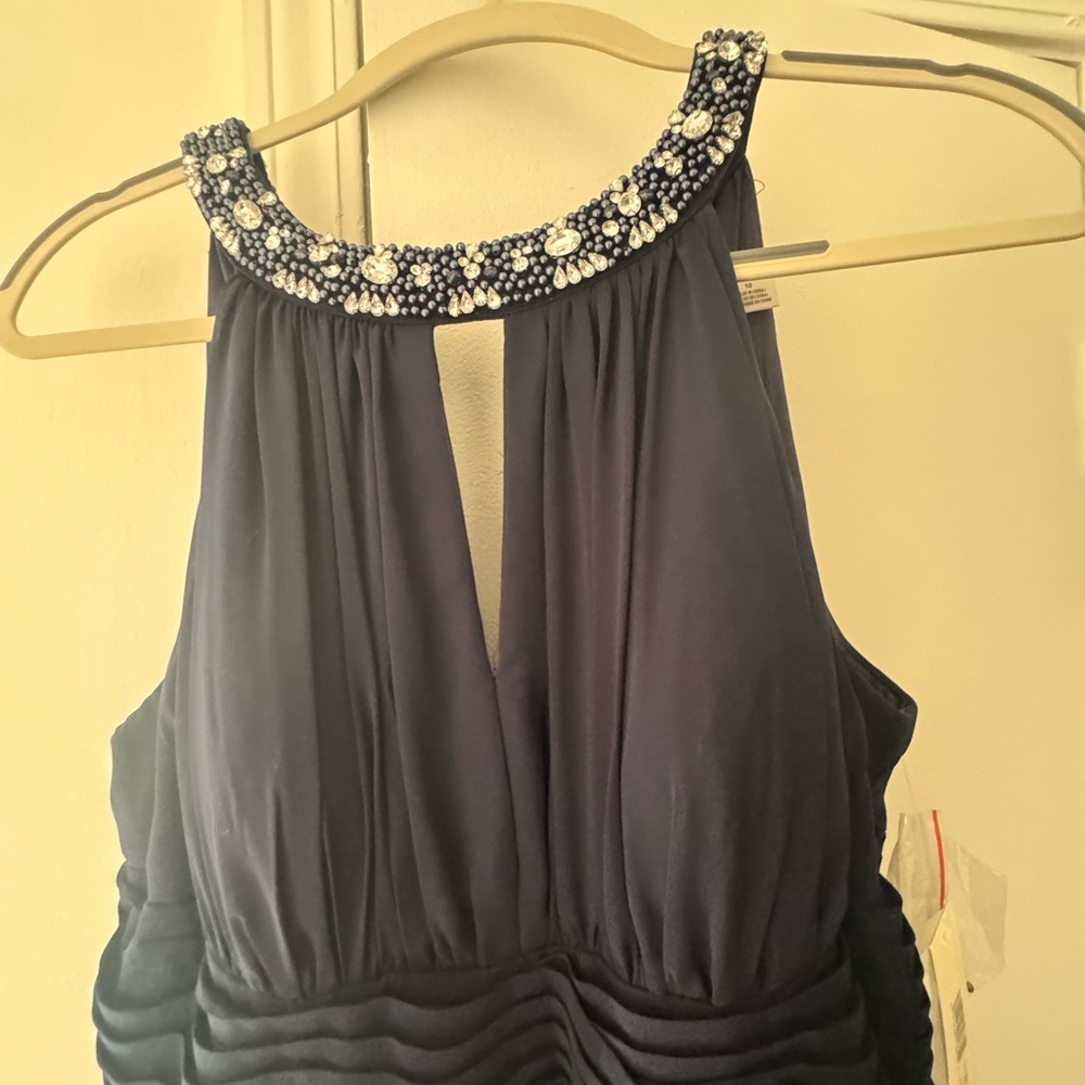 Eliza J Navy Maxi Dress with Embellished Neckline